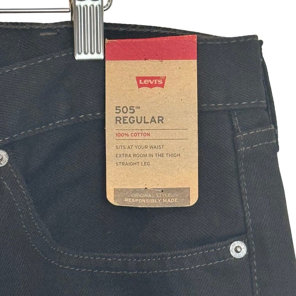 Levis 505 Jeans Mens 40x30 Black Dark Wash Regular Fit Straight Leg Denim NWT - Picture 3 of 16
